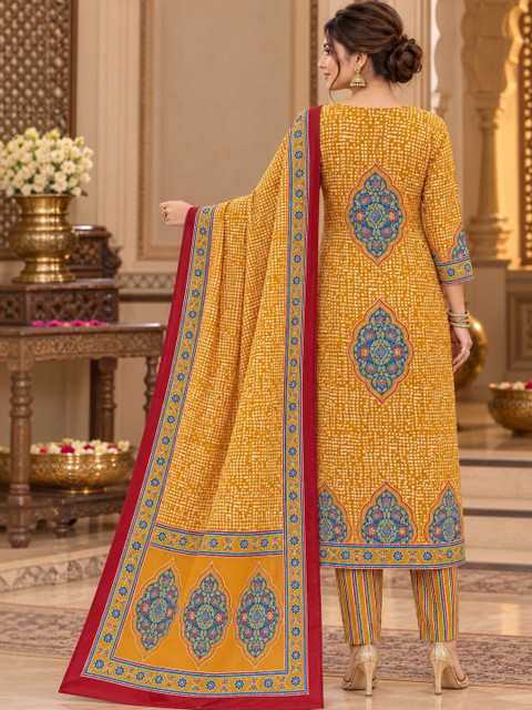 Namastika Women Ethnic Motifs Printed Regular Pure Cotton Kurta with Trousers & With Dupatta - Image 3