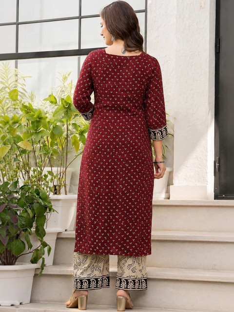 Kasooti Women Ethnic Motifs Printed Regular Pure Cotton Kurta with Palazzos & With Dupatta - Image 2