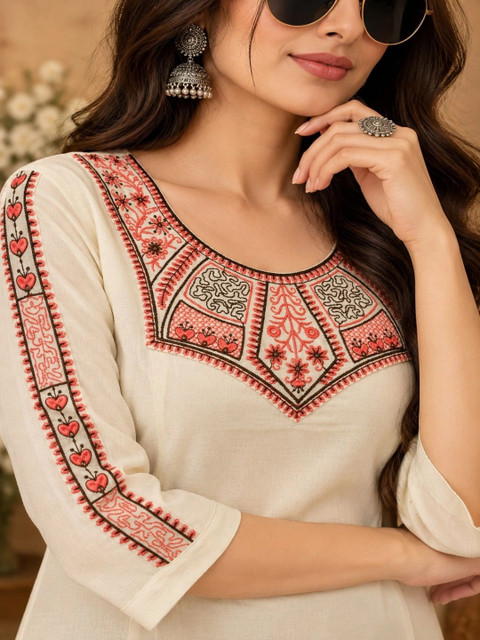 INNAAYA FASHION Pastels Embroidered Tunic with Trousers - Image 4