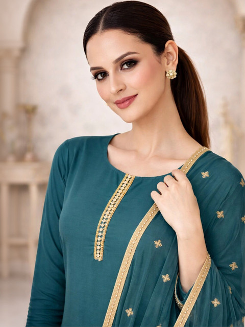 KROLIANT Women Regular Thread Work Kurta with Trousers & With Dupatta - Image 2