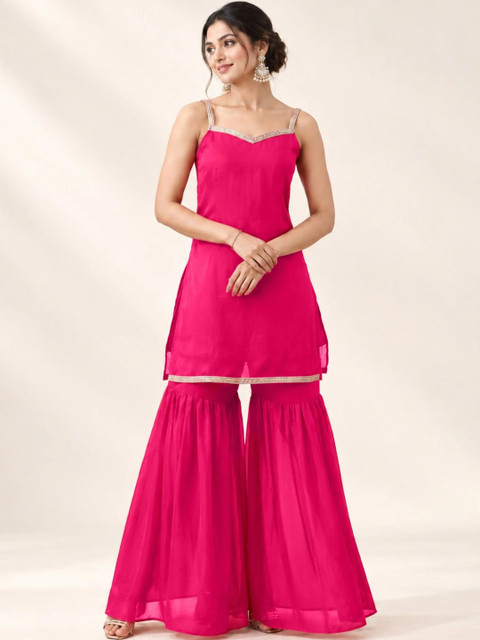 KALAMIR Linen Solid Top with Palazzos