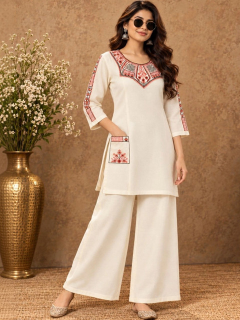INNAAYA FASHION Pastels Embroidered Tunic with Trousers - Image 6