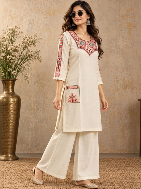 INNAAYA FASHION Pastels Embroidered Tunic with Trousers - Image 5