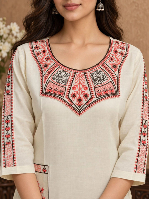 INNAAYA FASHION Pastels Embroidered Tunic with Trousers - Image 3