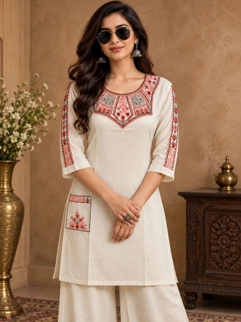 INNAAYA FASHION Pastels Embroidered Tunic with Trousers