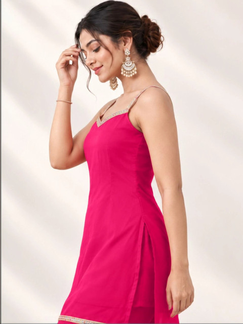 KALAMIR Linen Solid Top with Palazzos - Image 4