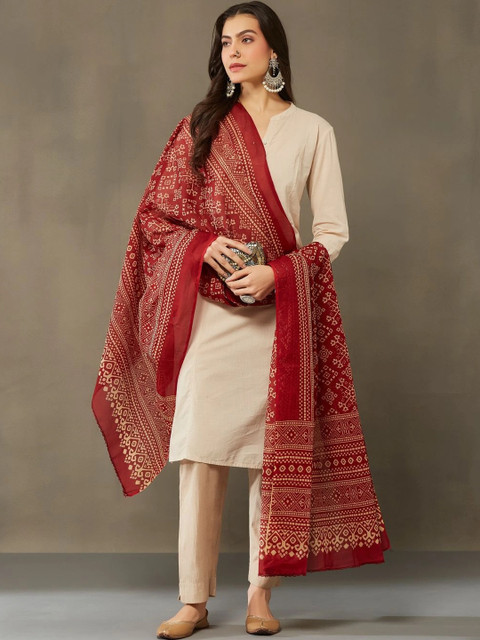 Sangria Ethnic Motifs Printed Block Print Dupatta