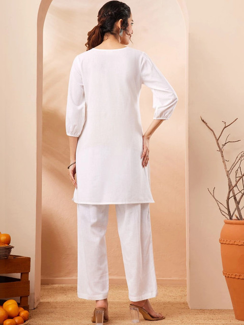 KALINI Floral Cotton Embroidered Tunic with Trousers - Image 6