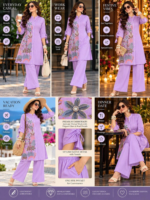 UNILYN Floral Embroidered Tunic with Palazzos - Image 5
