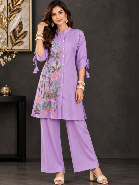 UNILYN Floral Embroidered Tunic with Palazzos