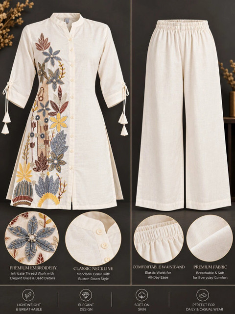 UNILYN Women Floral Embroidered Tunic with Palazzos - Image 6