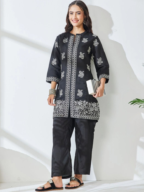 KALINI Floral Chanderi Embroidered Top with Trousers - Image 3