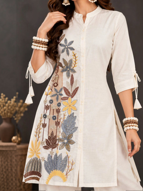 UNILYN Women Floral Embroidered Tunic with Palazzos - Image 4