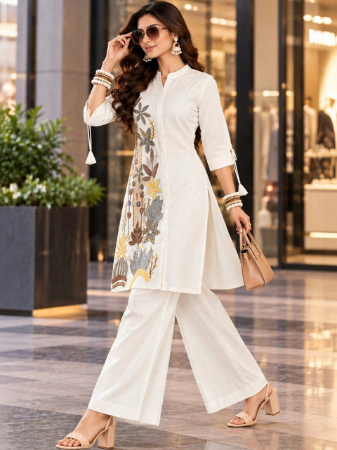 UNILYN Women Floral Embroidered Tunic with Palazzos - Image 3