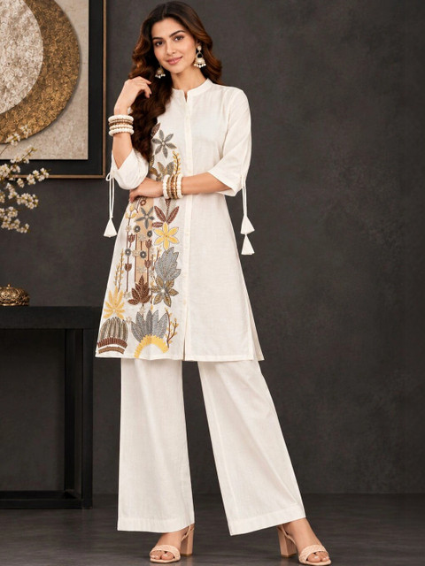 UNILYN Women Floral Embroidered Tunic with Palazzos