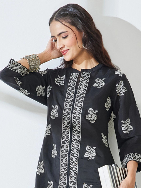 KALINI Floral Chanderi Embroidered Top with Trousers - Image 5