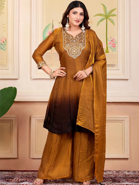 SACi Women Ombre Dyed Regular Kurta with Palazzos & With Dupatta