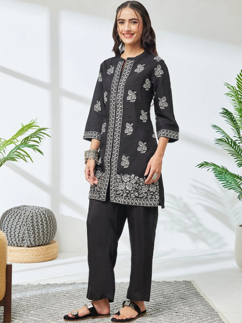 KALINI Floral Chanderi Embroidered Top with Trousers - Image 6
