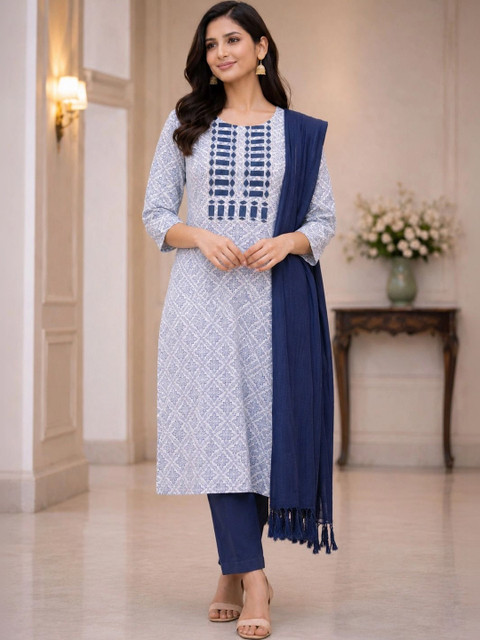 MI Textile Women Ethnic Motifs Printed Regular Kurta with Trousers & With Dupatta