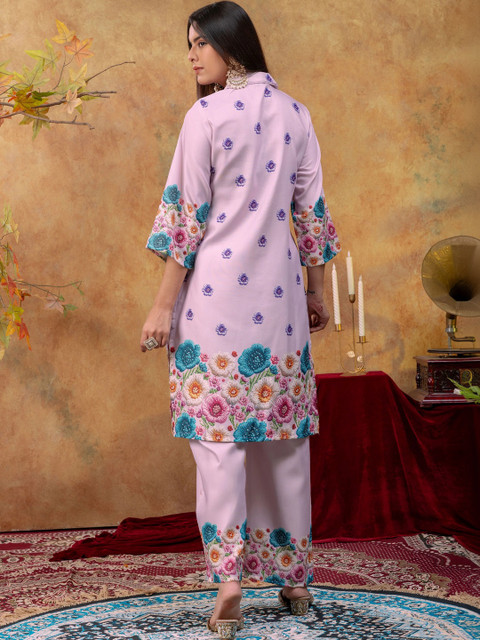 SAINOOR Women Floral Printed Regular Pure Cotton Kurta with Palazzos - Image 7