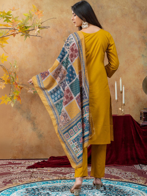 SAINOOR Women Ethnic Motifs Embroidered Regular Thread Work Pure Cotton Kurta with Trousers & With Dupatta - Image 7
