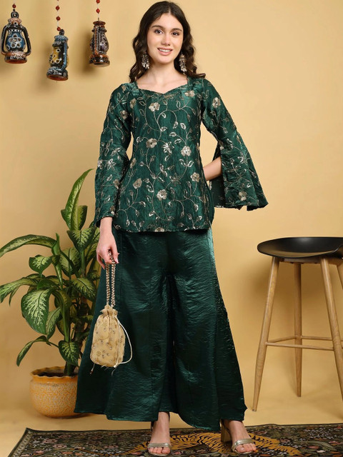 Sashay Boutique Floral Embroidered Top with Palazzos
