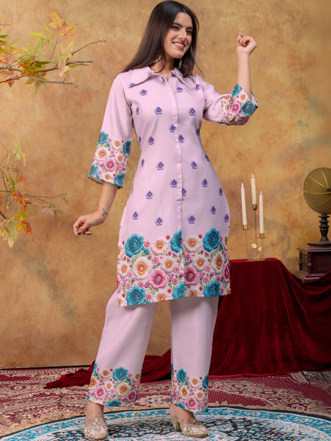 SAINOOR Women Floral Printed Regular Pure Cotton Kurta with Palazzos