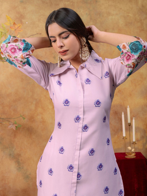 SAINOOR Women Floral Printed Regular Pure Cotton Kurta with Palazzos - Image 5