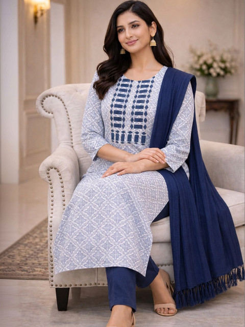 MI Textile Women Ethnic Motifs Printed Regular Kurta with Trousers & With Dupatta - Image 2