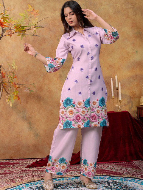 SAINOOR Women Floral Printed Regular Pure Cotton Kurta with Palazzos - Image 6