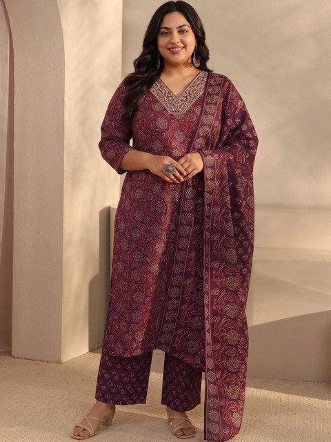 EXTRA LOVE BY LIBAS Women Ethnic Motifs Printed Regular Thread Work Kurta with Trousers & With Dupatta