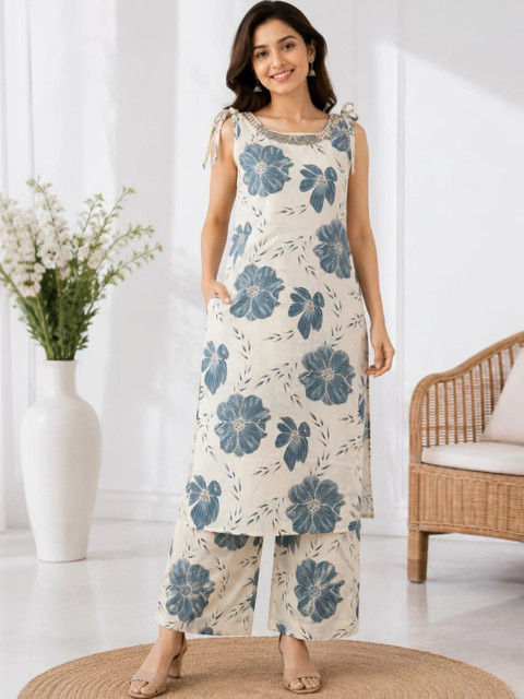 SHIFZ Lace Detail Printed Top with Palazzos