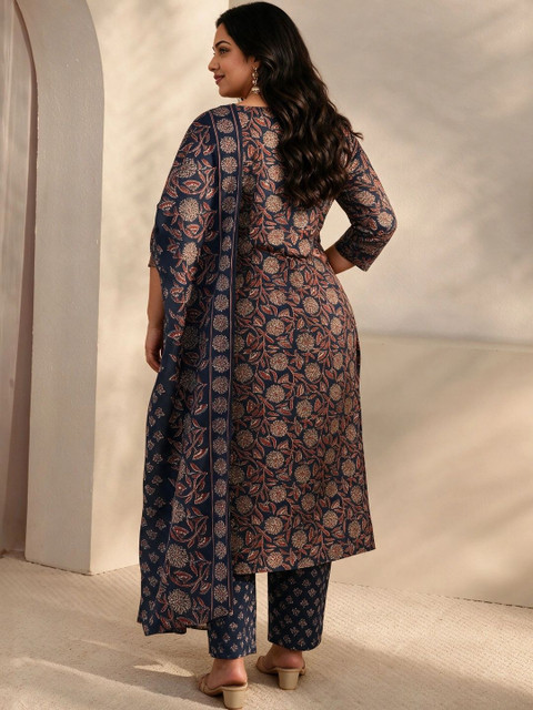 EXTRA LOVE BY LIBAS Women Ethnic Motifs Printed Regular Thread Work Kurta with Trousers & With Dupatta - Image 4