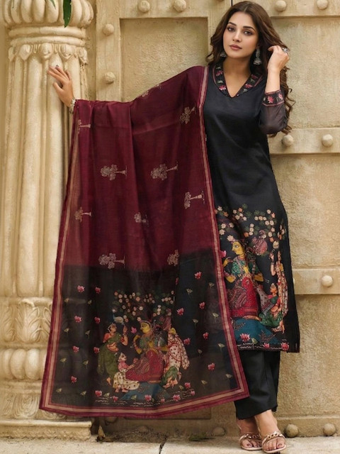 SZN Women Ethnic Motifs Printed Regular Multi Kurta with Trousers & With Dupatta