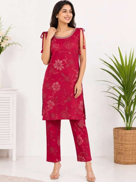SHIFZ Lace Detail Printed Top with Palazzos