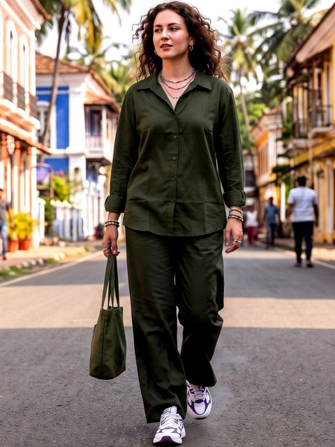 Laasika Cotton Solid Shirt with Trousers