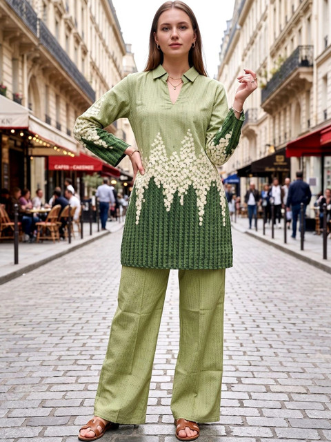Olive Green Floral Printed Tunic with Palazzos
