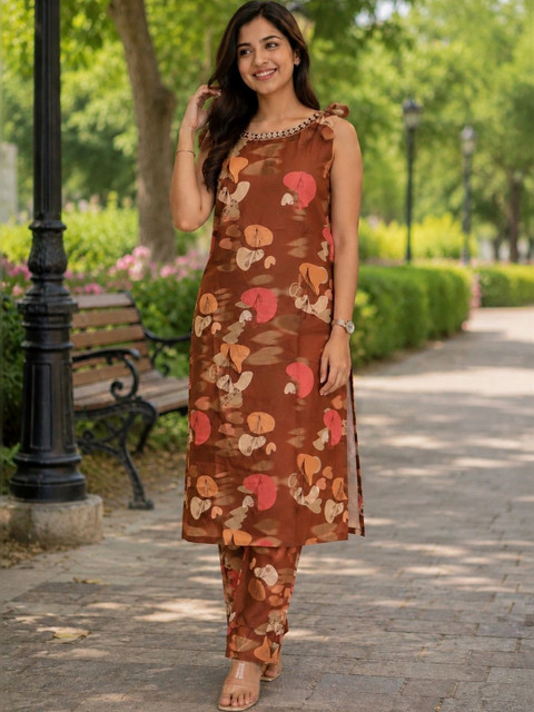 SHIFZ Lace Detail Printed Top with Palazzos