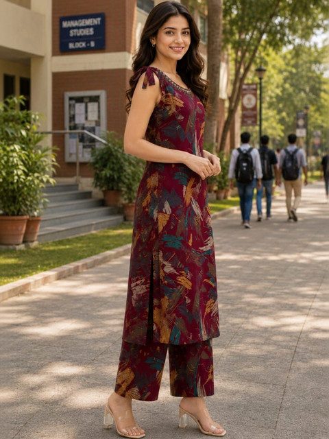 SHIFZ Lace Detail Printed Top with Palazzos - Image 4