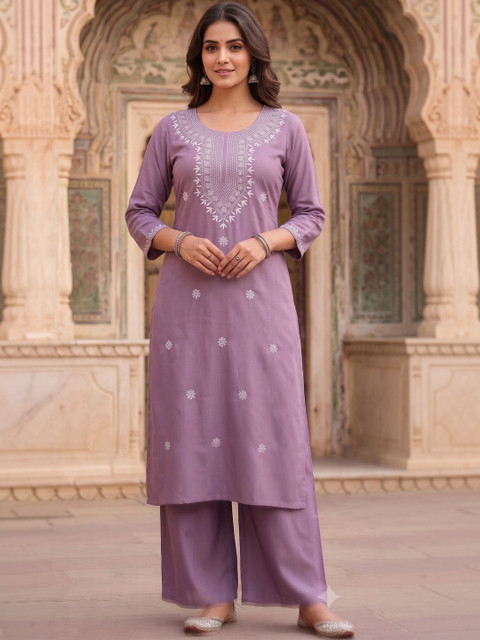 Bunkari Women Ethnic Motifs Embroidered Regular Thread Work Pure Cotton Kurta with Palazzos & With Dupatta - Image 3