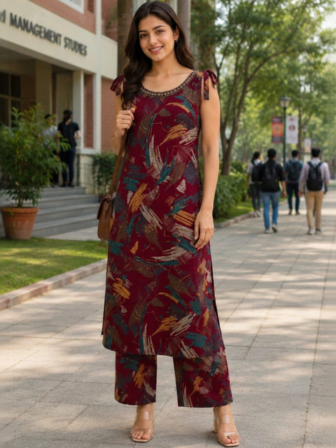 SHIFZ Lace Detail Printed Top with Palazzos