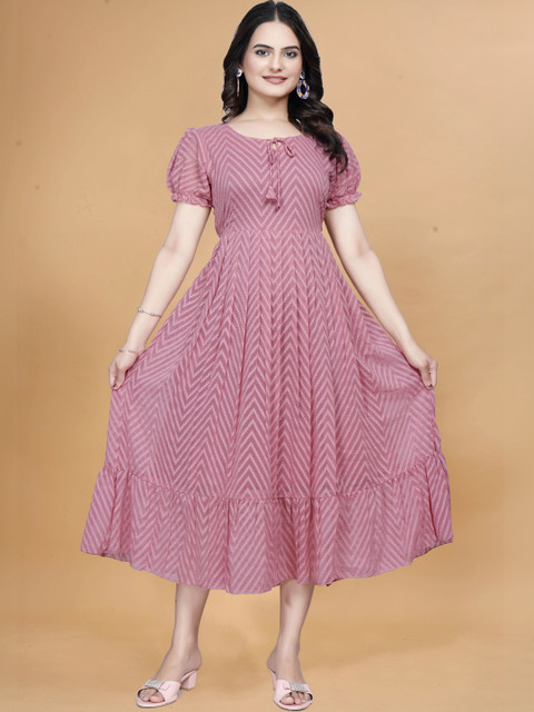 Moda Rapido Print Puff Sleeve Georgette Fit & Flare Midi Dress