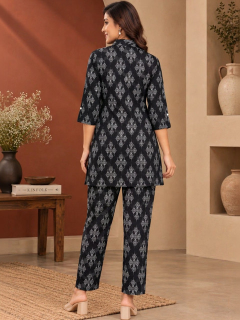 Sangria Indigo Cotton Printed Tunic with Trousers - Image 2