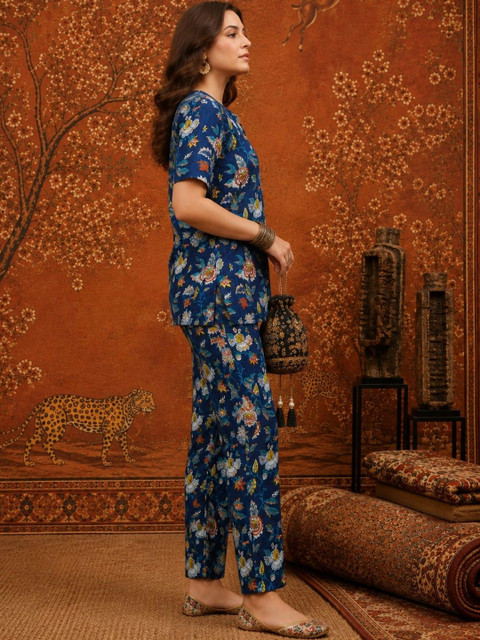 Sangria Indigo Cotton Printed Tunic with Trousers - Image 6