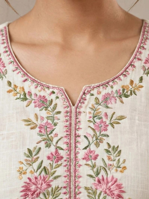 DEV DESIGNER Women Floral Embroidered Cotton Kurta with Trousers - Image 7