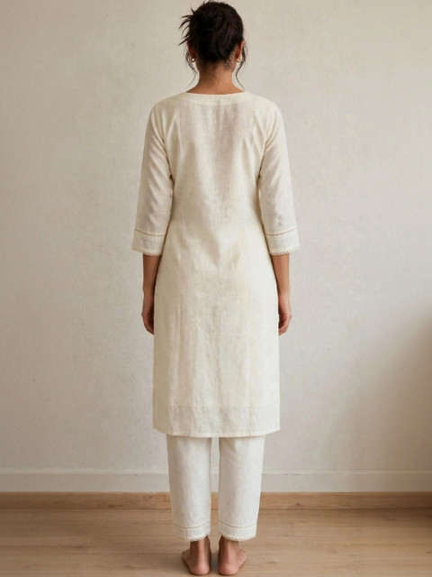 DEV DESIGNER Women Floral Embroidered Cotton Kurta with Trousers - Image 6
