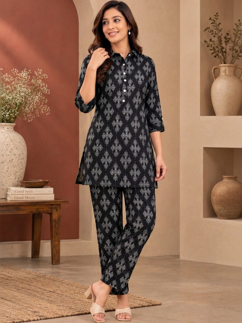 Sangria Indigo Cotton Printed Tunic with Trousers - Image 5