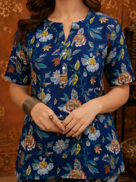 Sangria Indigo Cotton Printed Tunic with Trousers - Image 5