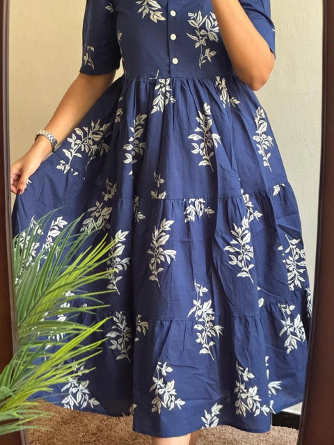 AURIPRX FASHION Floral Print Puff Sleeve A-Line Midi Dress - Image 4