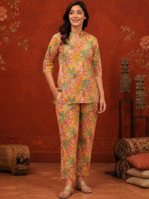 Sangria Indigo Cotton Printed Tunic with Trousers